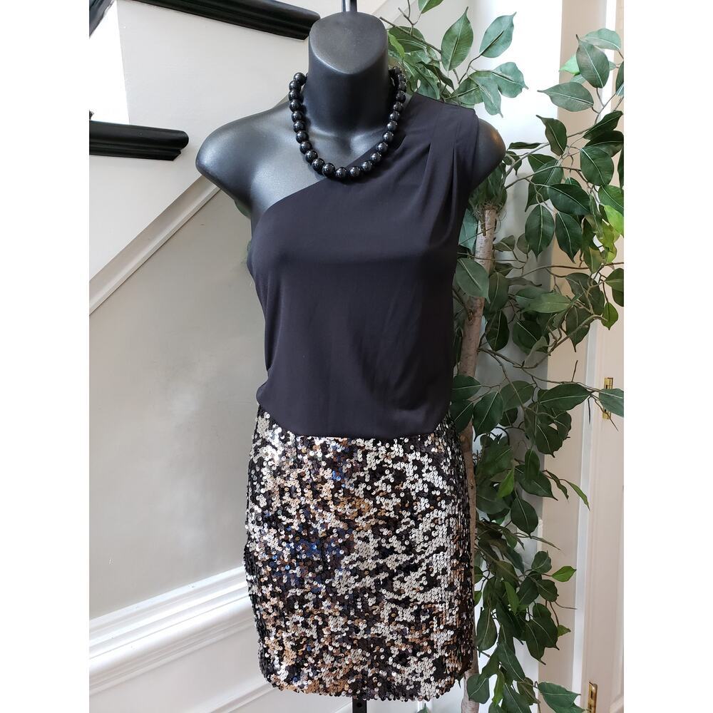 Way-In Clothing Co. Party Dress Womens Small Black Silver Sequins One Shoulder